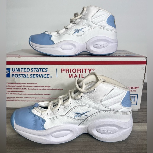Reebok Question Mid Iverson Denver Nuggets Shoes Youth 2 Kids White Blue baller - Picture 2 of 7
